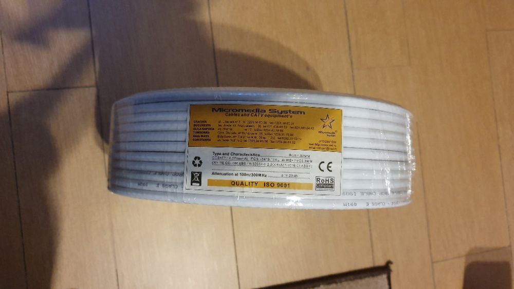 Cablu coaxial tip RG6 nou pt TV camere supraveghere 100 sau 200m