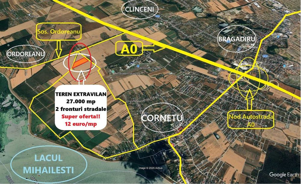 Teren Extravilan 27.373 mp – Cornetu, Str. Aeroportului | 12€/mp
