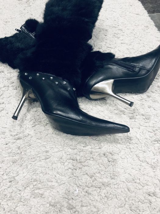 Cizme cu toc/ piele si blanita naturala