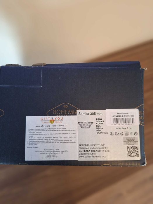 Vand set Cristal Bohemia NOU - vaza si platou 21 cm colectia Zefir