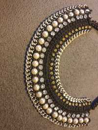 Colier ZARA perle + pietre, metalic/argintiu cu negru