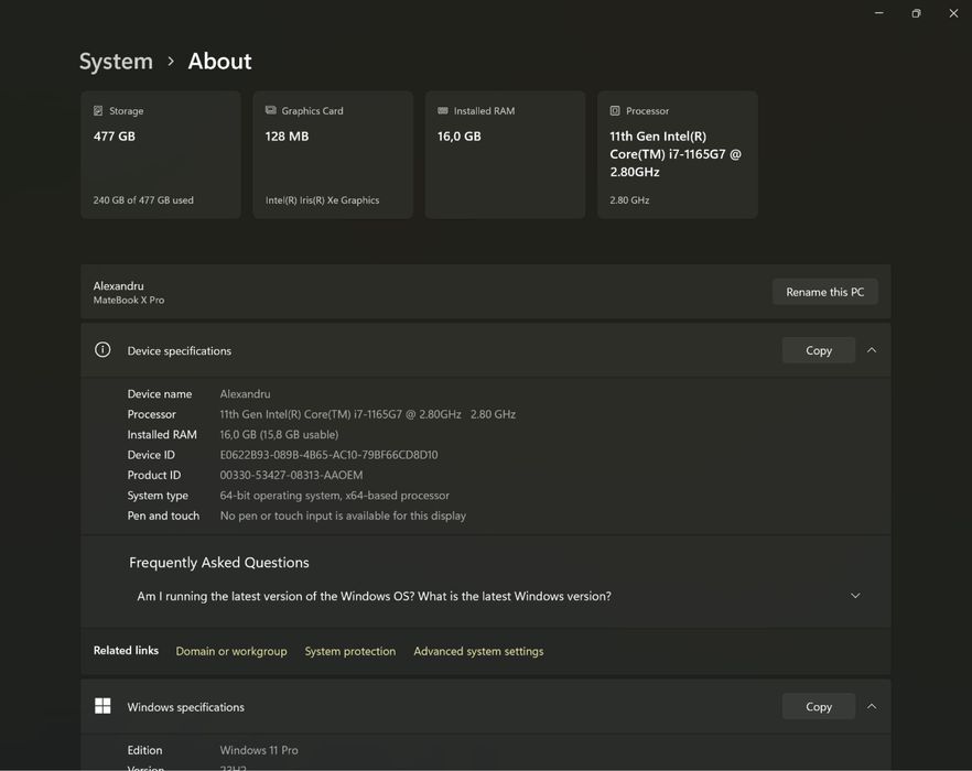 Huawei Matebook X Pro i7 16GB RAM 512 GB SSD