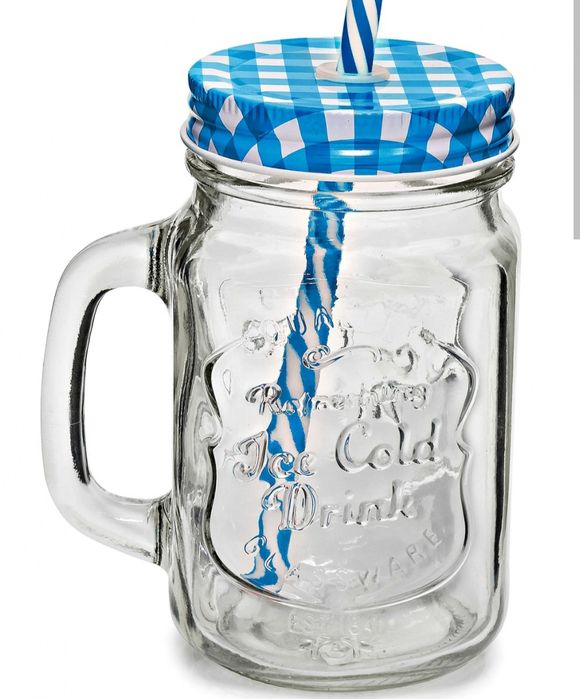 Кружка для смузи стекло синий трубочка крышка посуда кухня