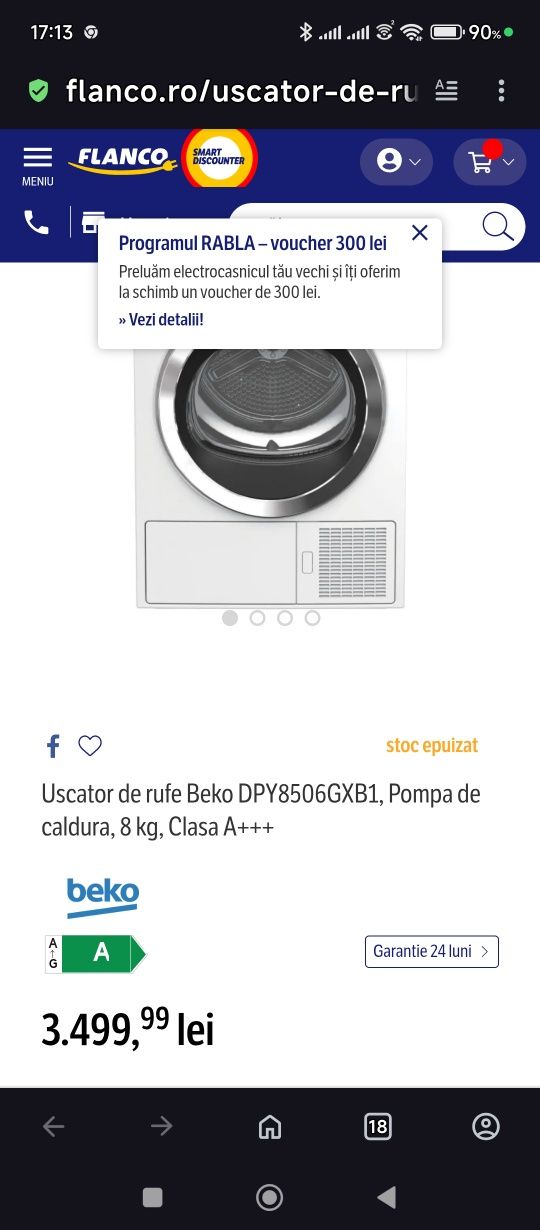 Uscător de rufe Beko DPI 8506 GX81 8kg clasa A+++