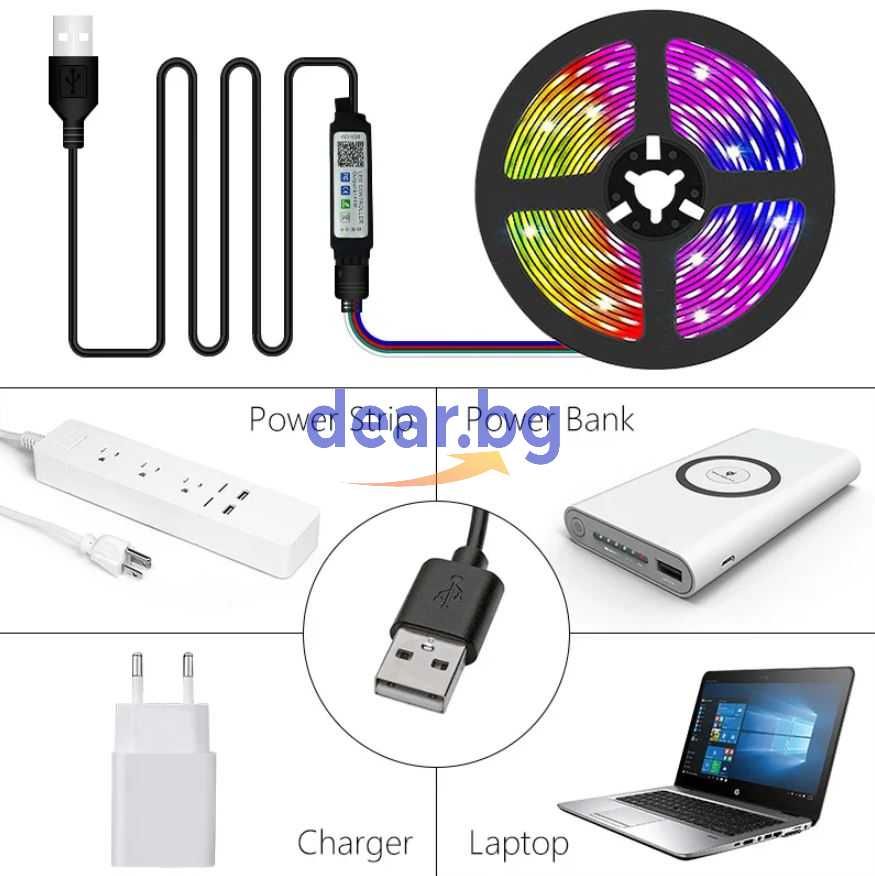 USB LED лента 5м. с дистанционно управление Bluetooth