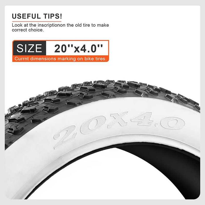 20x4.0 - Външни и вътрешни гуми за Фатбайк велосипед VEE TIRE Бял борд