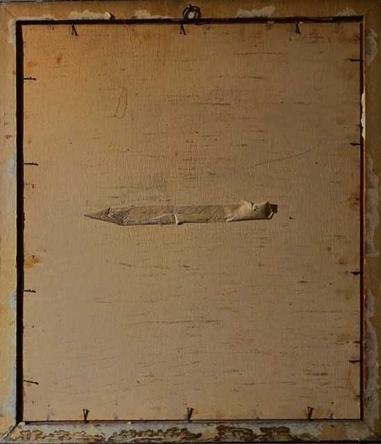 ”În grădină” Toblou foarte VECHI, ulei/cart, semnat, 60x50cm+rama