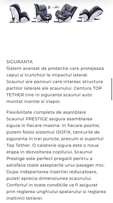 Scaun auto profesional BABY JOLIE PRESTIGE, 360 grade isofix!!