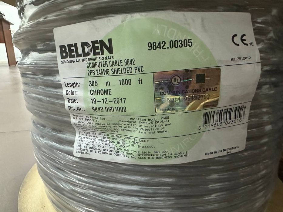 BELDEN 9842-кабель промышленный, RS-485, 2-пары, 305 метров , черный