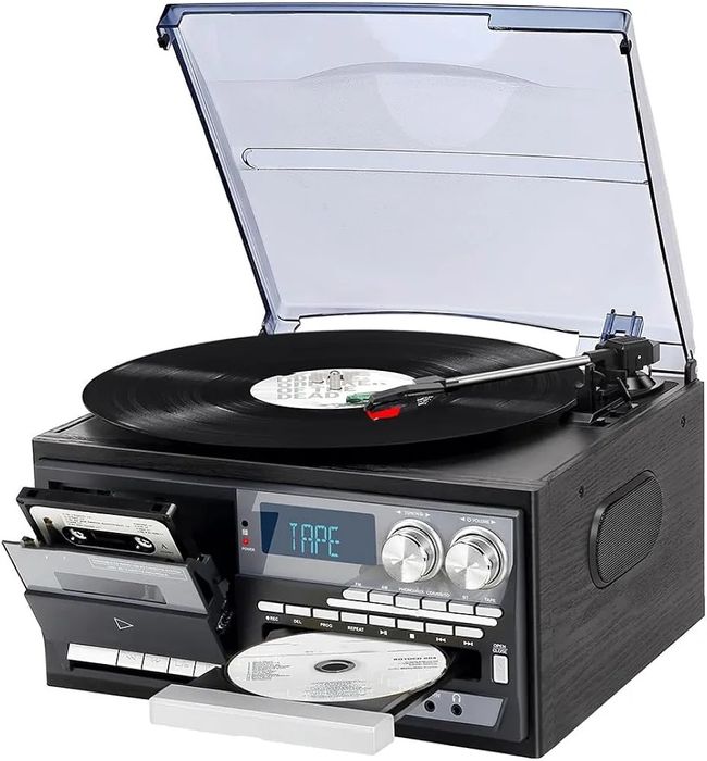 9в1Bluetooth грамофона система с CD,касета,AM/FM радио,USB/SD