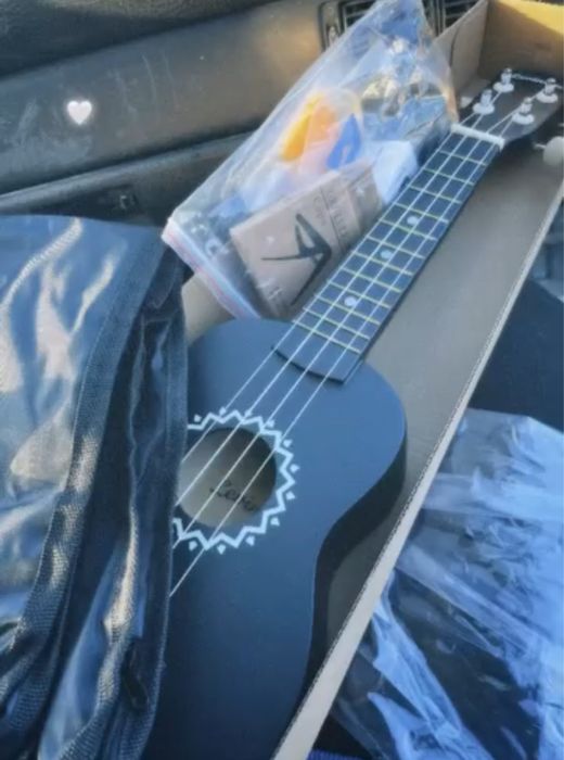 укулеле чехолымен и заттарымен запас струналарымен