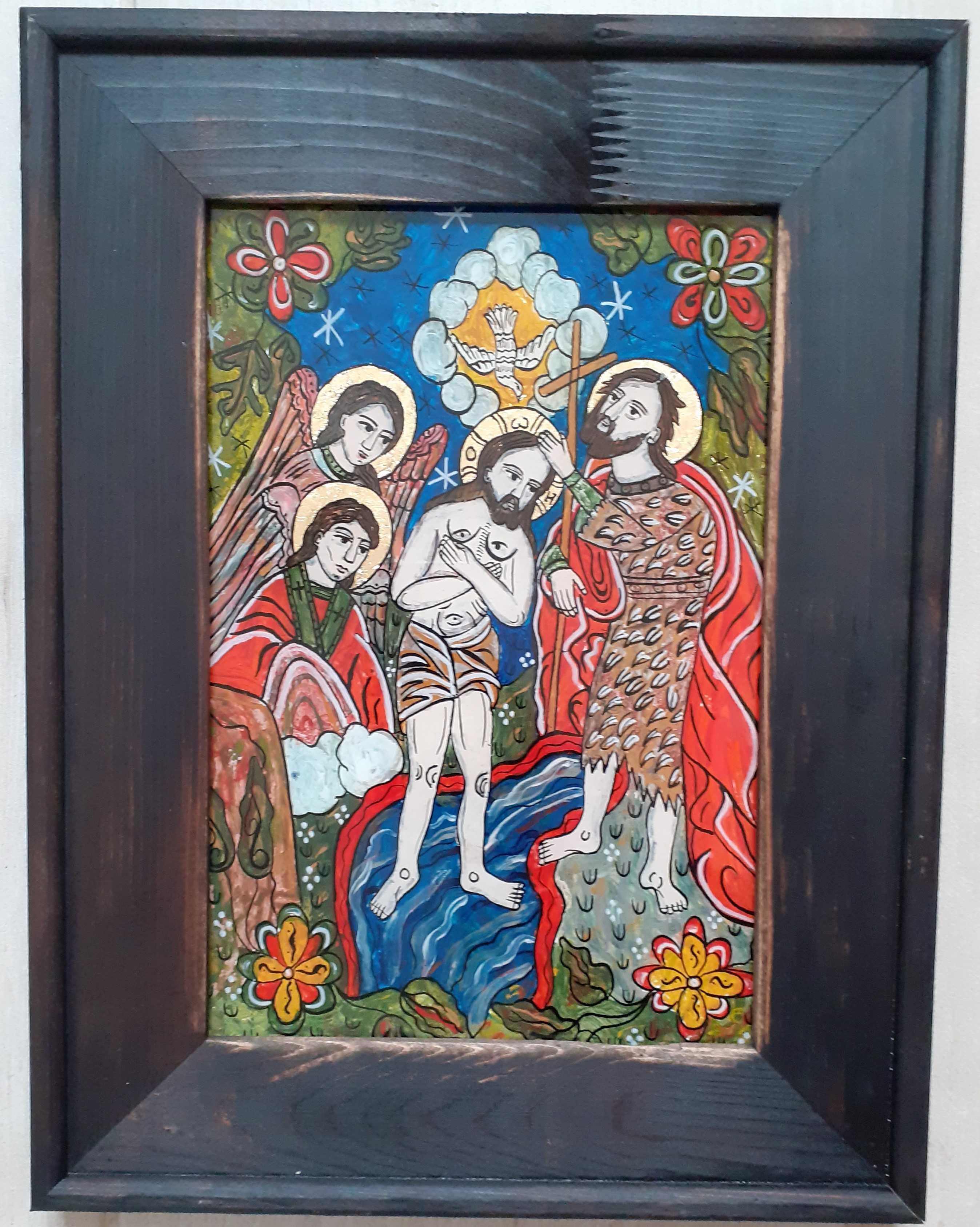 Botezul Domnului Iisus Hristos-Icoana pictata pe sticla