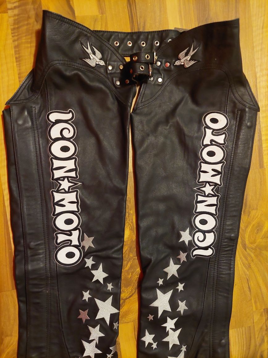 Pantaloni Icon-moto,piele naturala ideal moto,chopper,rock,, M