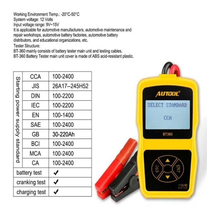 Tester profesional acumulator auto Autool BT360