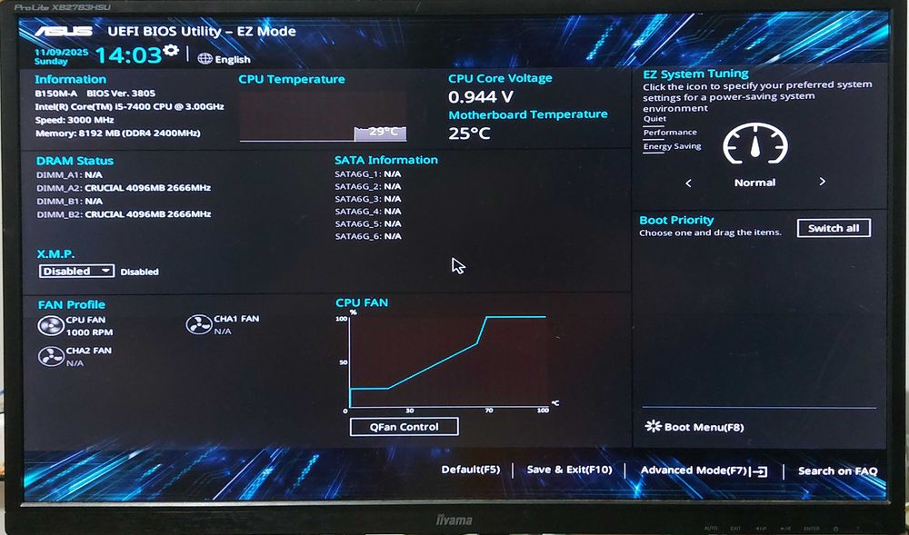 KIT i5 7400 3.0GHz + Asus  B150M-A + 8GB Crucial Ballistix + Cooler