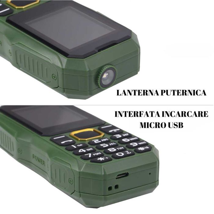 Telefon Militar Dual SIM cu Acumulator 5800mAh, Lanterna si Radio FM