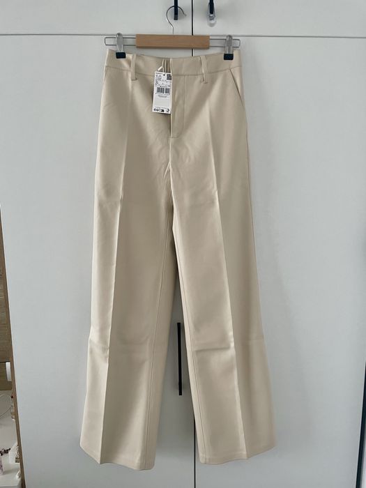 Кожен бежов панталон Манго wide leg чисто нов с етикет