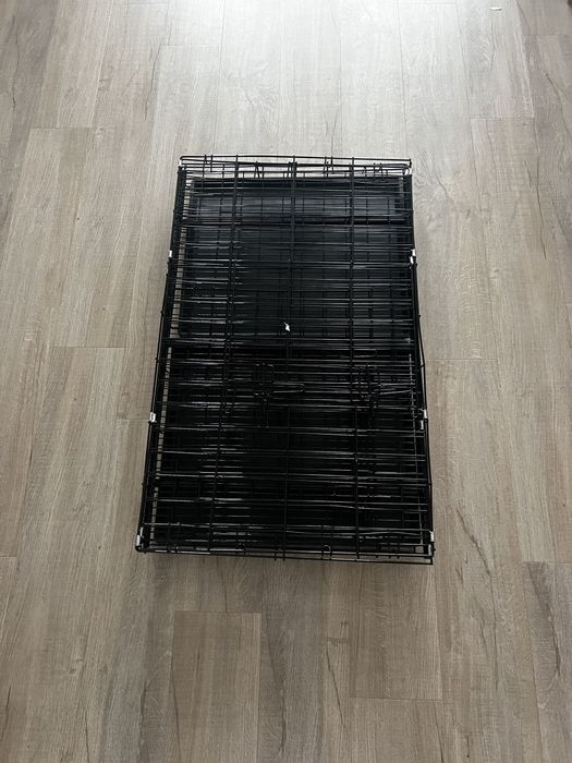 Cusca pentru animale, 2 usi, pliabila din metal, XL, negru 100x70x60 c