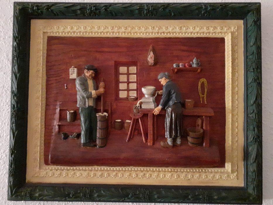 tablou vintage  sculptat si pictat in lemn