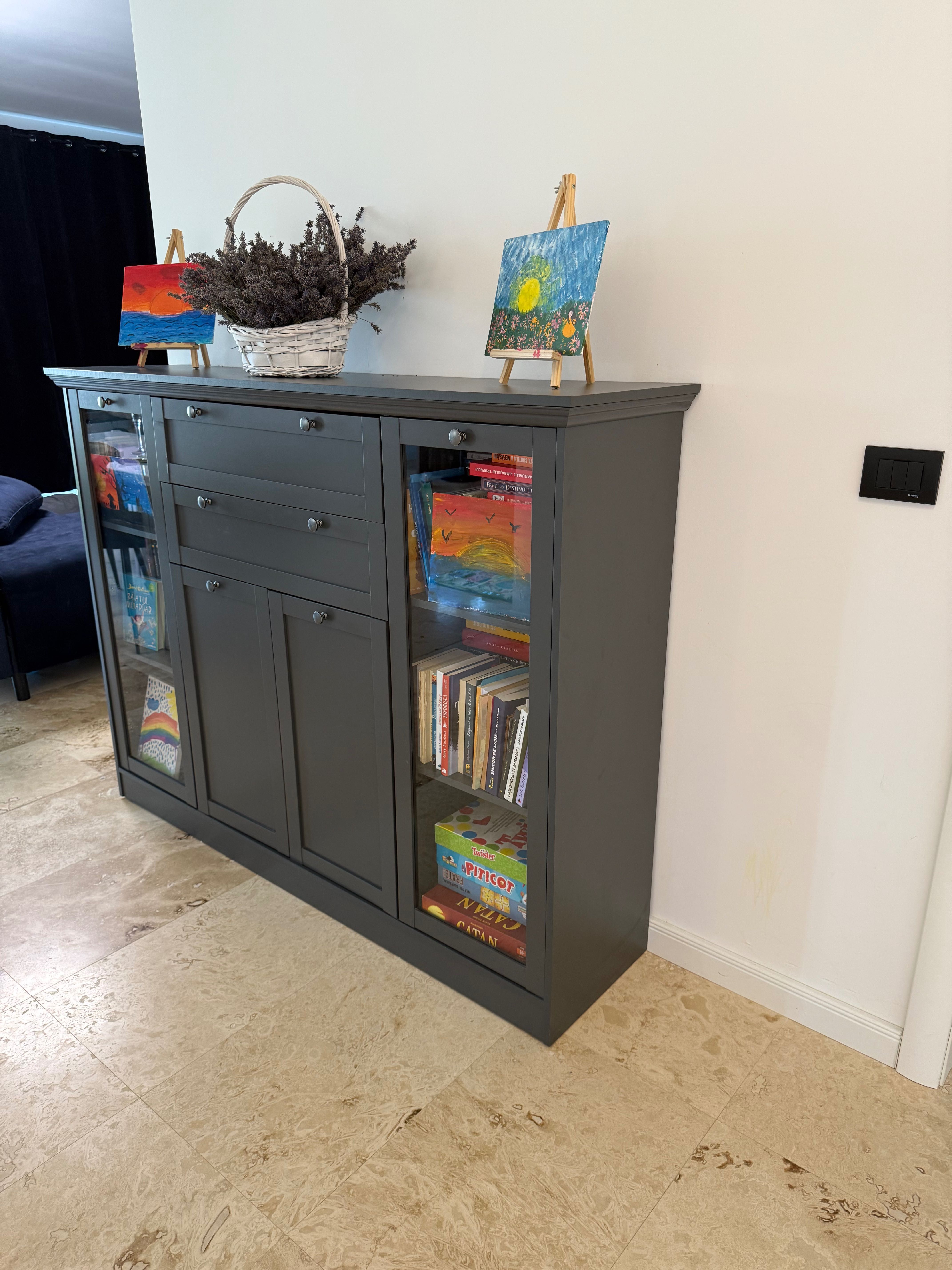 Comodă Elegantă Barros (Italia) Antracit 160x120x40cm, Lemn Masiv