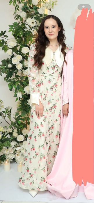 Вечернее платье. Цветочное, с воротником, нежное. Турция