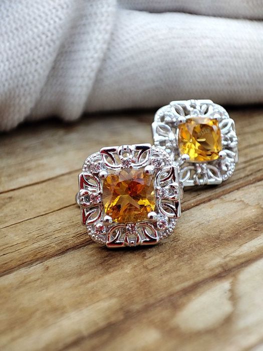 925 Cercei argint cu citrin si topaz