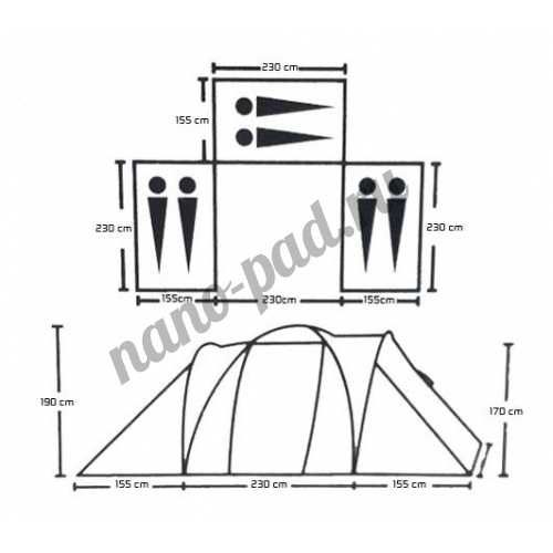 Палатка 3х комнатная шестиместная с тамбуром и навесом Lanyu LY-1699-3
