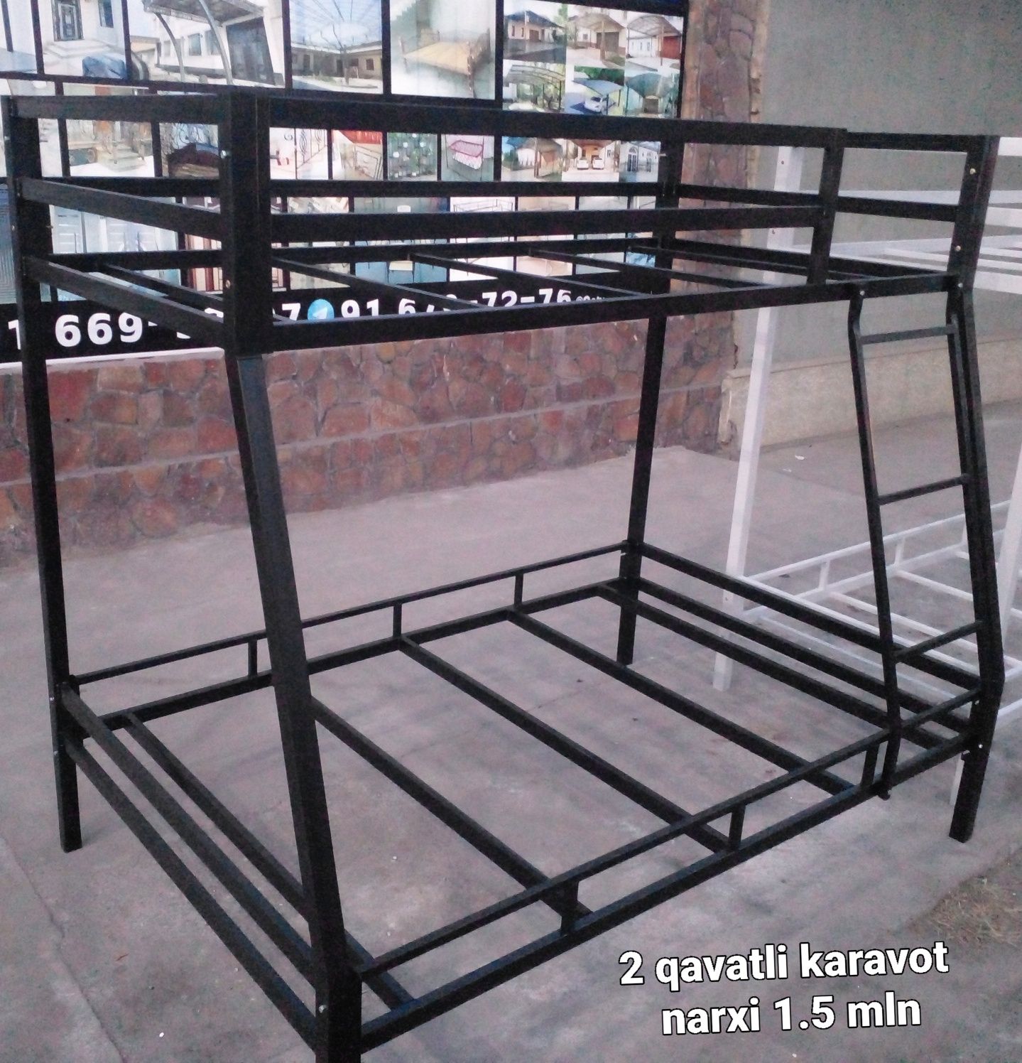 2qavatli karavot pastki qismi eni 1m20cm yuqori qismi 90cm uzuni 2m