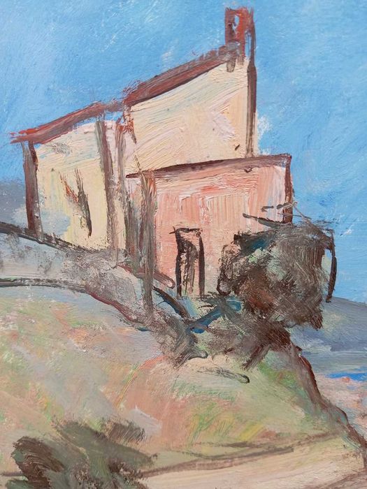 Tablou vechi - peisaj la mediterana - semnat AC ( Ciucurencu )