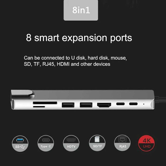 Hub adaptor USB C 3.0 PD HDMI 4K docking Macbook Pro Air Dell Lenovo