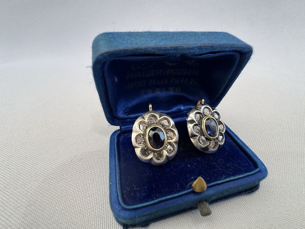 Cercei din aur, argint, safir si diamante