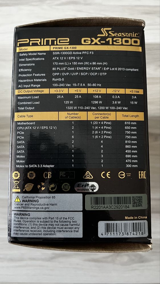 Sursa Seasonic Prime 1300w - garantie 2034