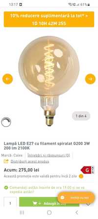 Lampă LED E27 cu filament spiralat G200 3W 200 lm 2100K