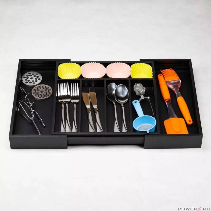 Cutie pentru tacamuri din bambus, cu 7 compartimente, pentru sertar,