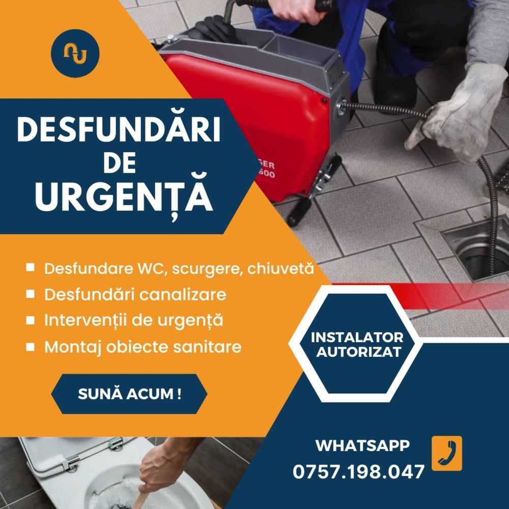 Desfundare Canalizare, WC, Chiuvetă etc. - CU SARPE ELECTRIC!