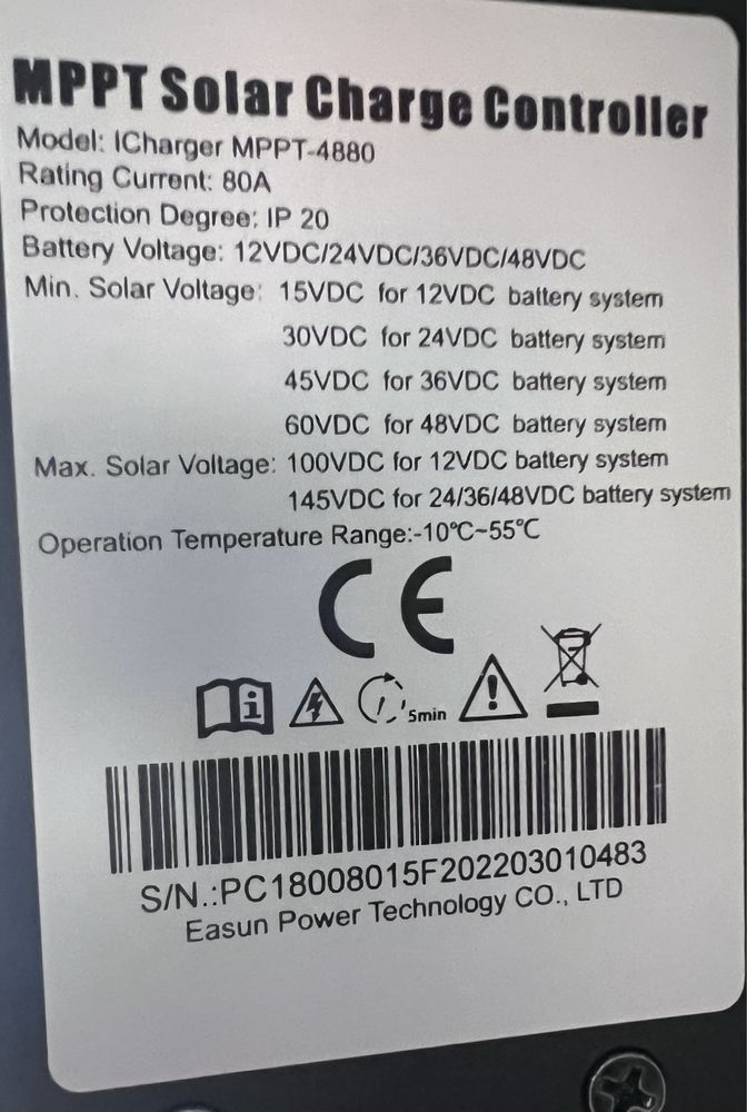 Charger solar mppt EASUN 12VDC/24VDC/36VDC/48VDC