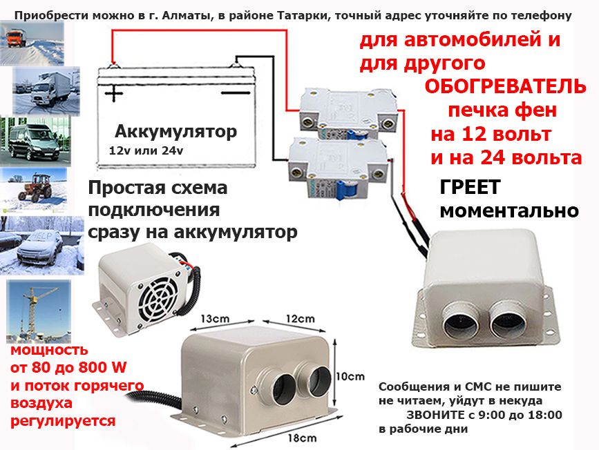 Для легковых и грузовых машин доп. фен ОБОГРЕВАТЕЛЬ авто-печка 12/24 В