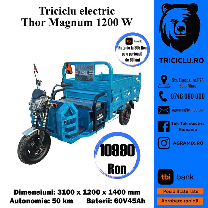 Triciclu electric NOU Thor Magnum Plus 1200W Agramix