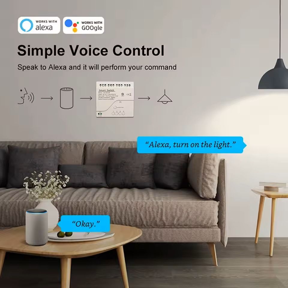 Tuya Smart WiFi+RF433MHz 85-250V реле 4-канала Alexa/Google Assistant