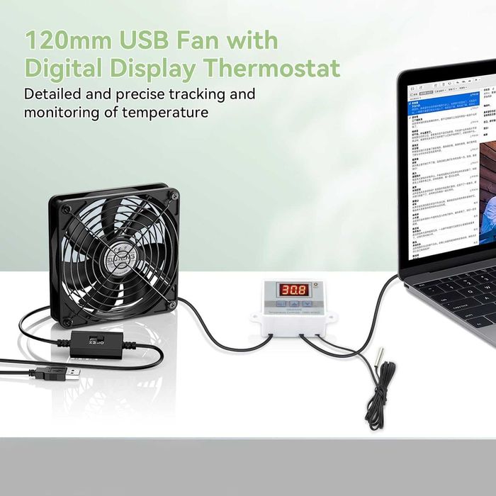 ELUTENG USB Fan 120mm with Digital Temperature Controller 5V
