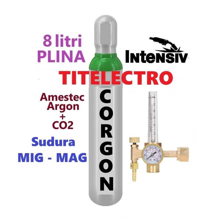 Butelie tub corgon 8L PLINA sudura MIG, amestec Argon+CO2 + reductor