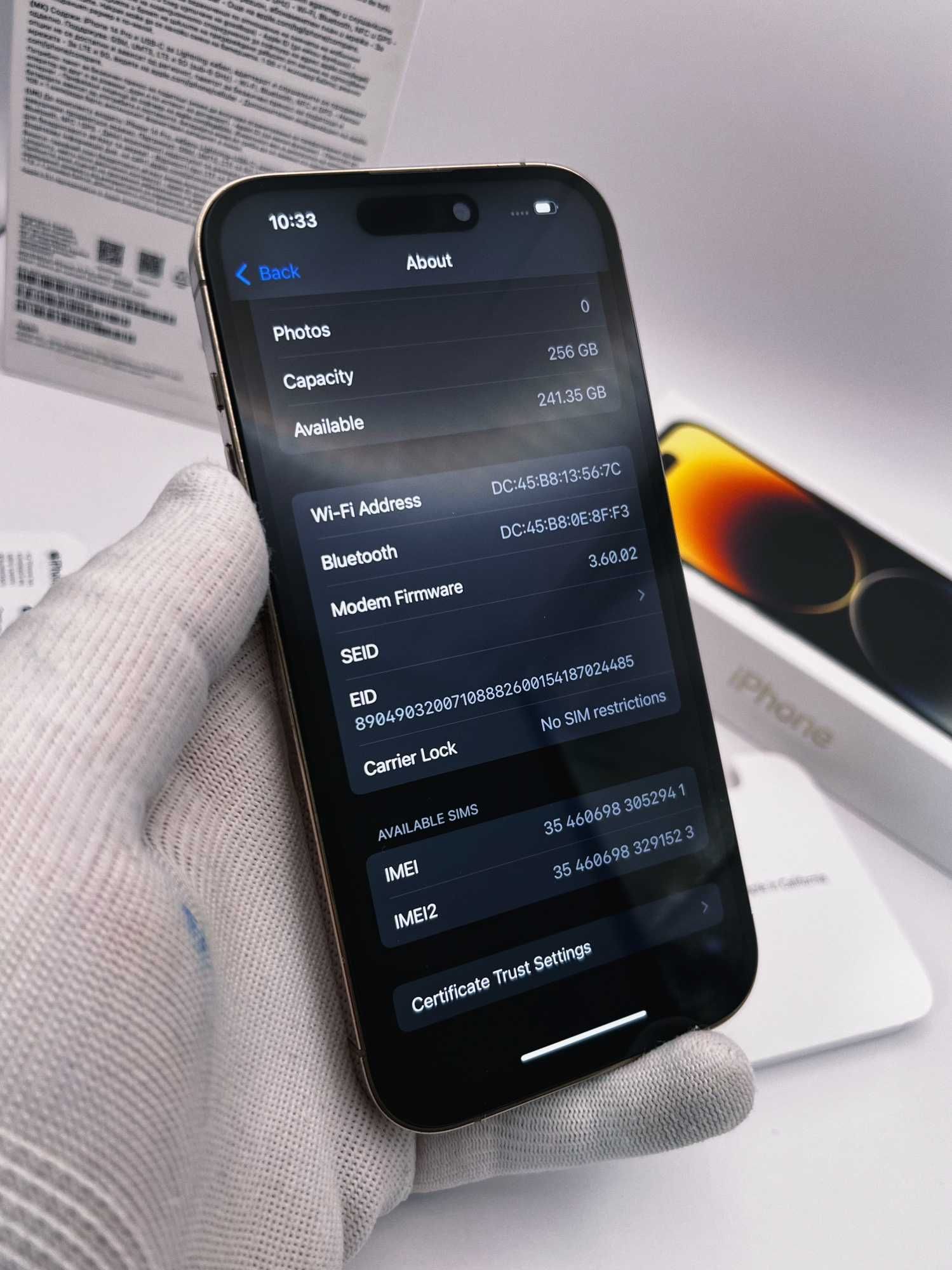 iPhone 14 Pro, 256GB, Gold, 100% батерия, Отключен, с проблем!