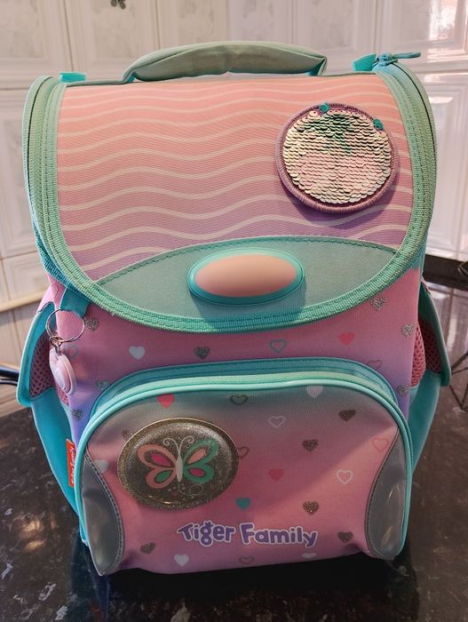 Ghiozdan ergonomic Tiger Family, Nature Quest, Peach Waves, Go Green