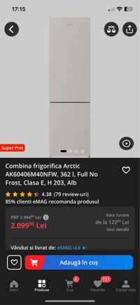 Vănd frigider nou sigilat/ combina frigorifica 363 L