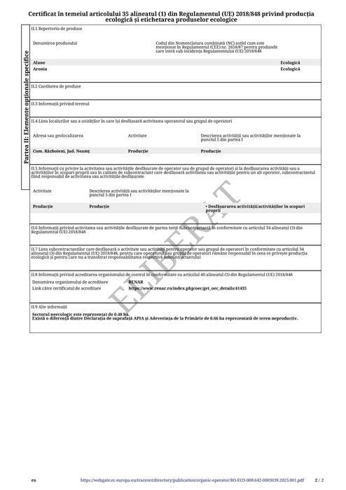 vand suc de Aronia , din plantatie certificata ecologic
