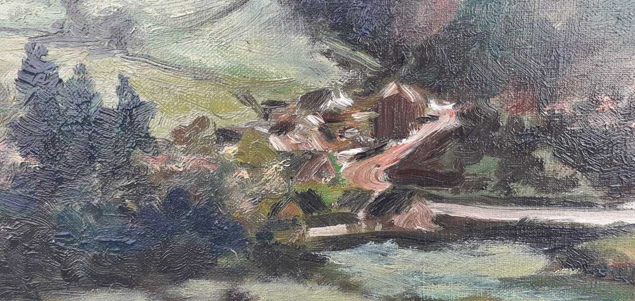 Tablou vechi - peisaj rural - semnat Brana 1944