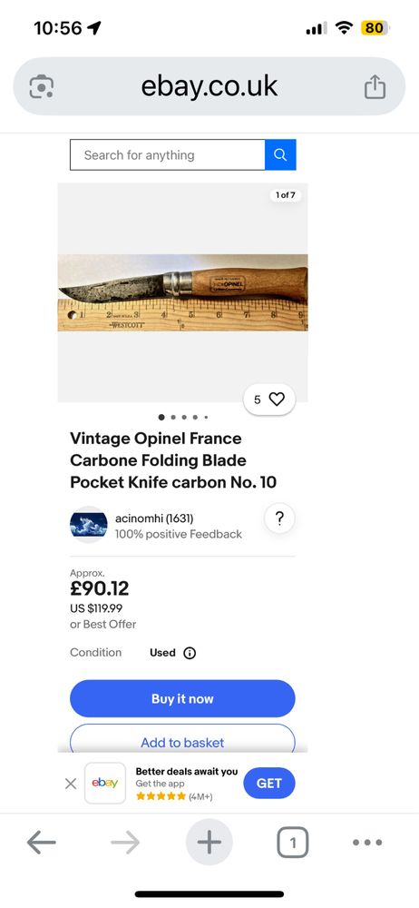 Opinel n10 carbone 1970 френски джобен нож