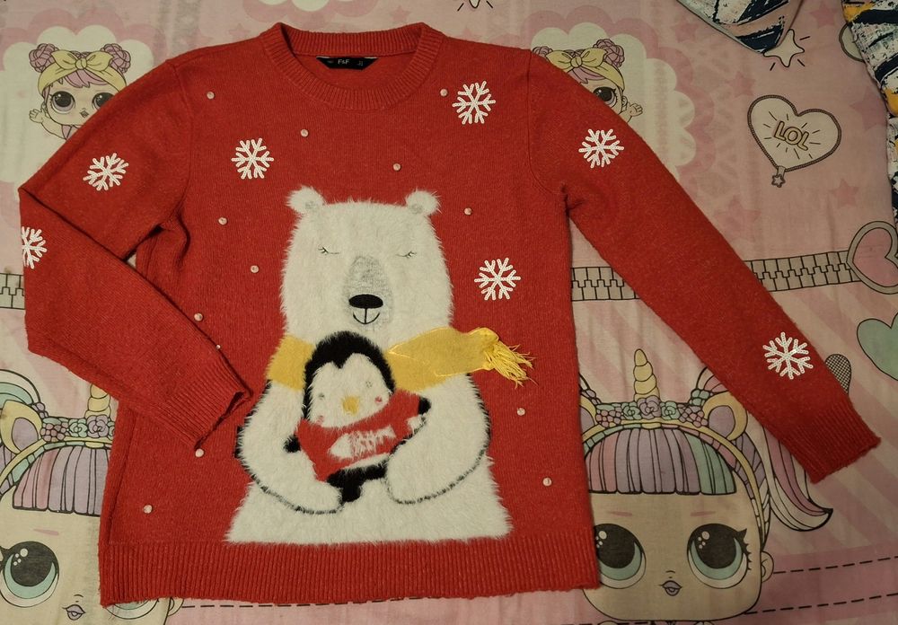 Pulover damă rosu cu tematică Crăciun 38