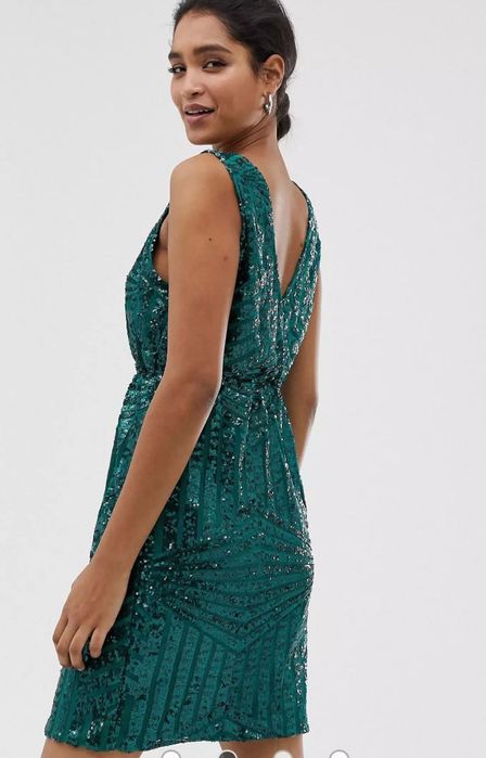 Блестяща, празнична Рокля Vila зелена с пайети - размер С