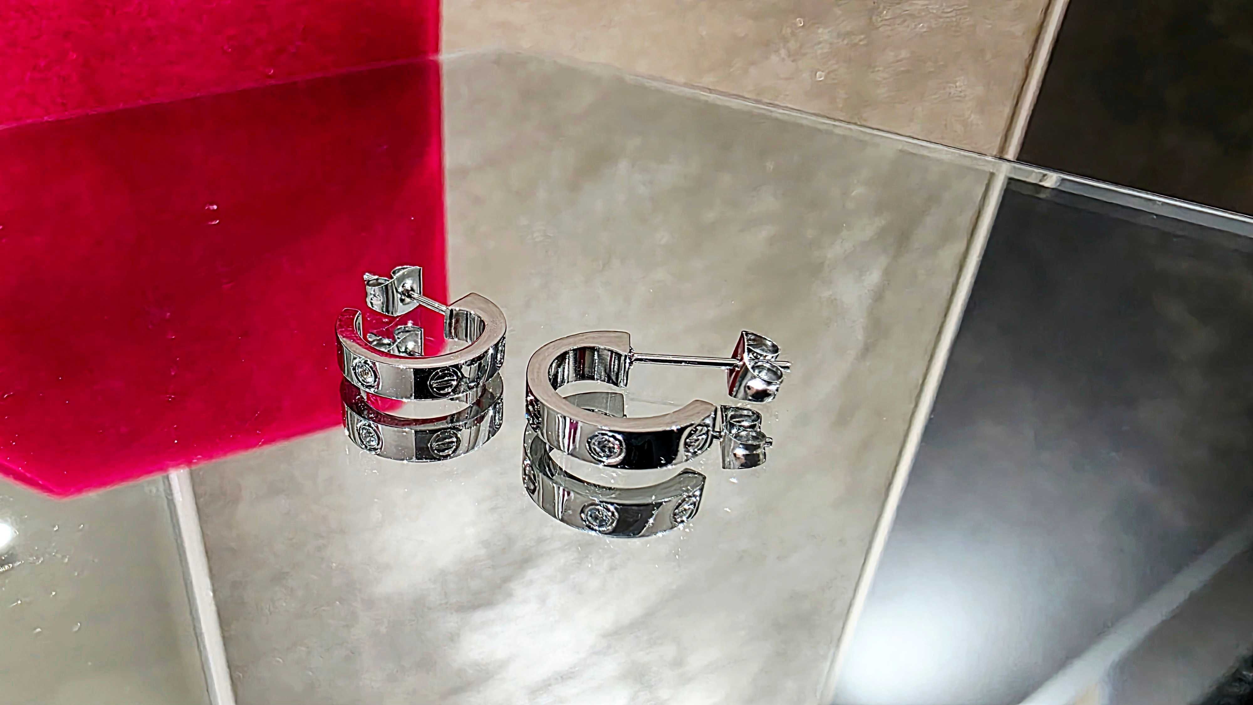 CARTIER Love Silver Hoop 2 Diamonds Small Model Дамски Обеци